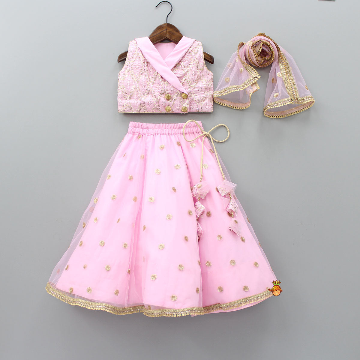 Pre Order: Light Pink Sequin Embroidered Top And Ghagra With Dupatta
