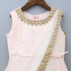 Pre Order: Peach Embroidered Gown With Draped Dupatta