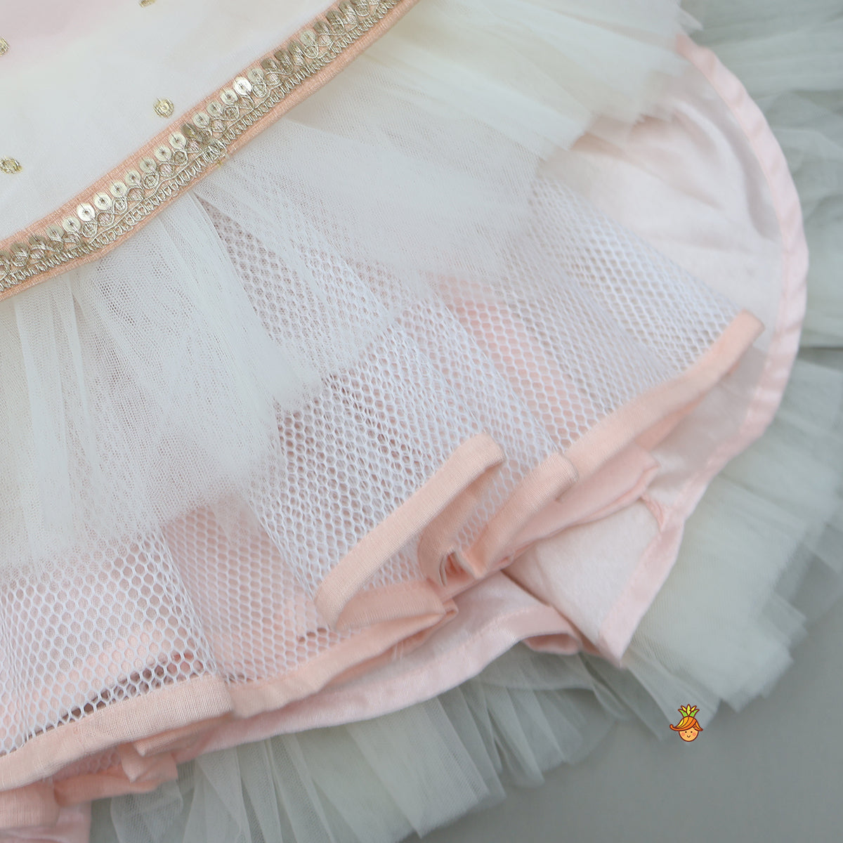 Peach Embroidered Gown With Draped Dupatta