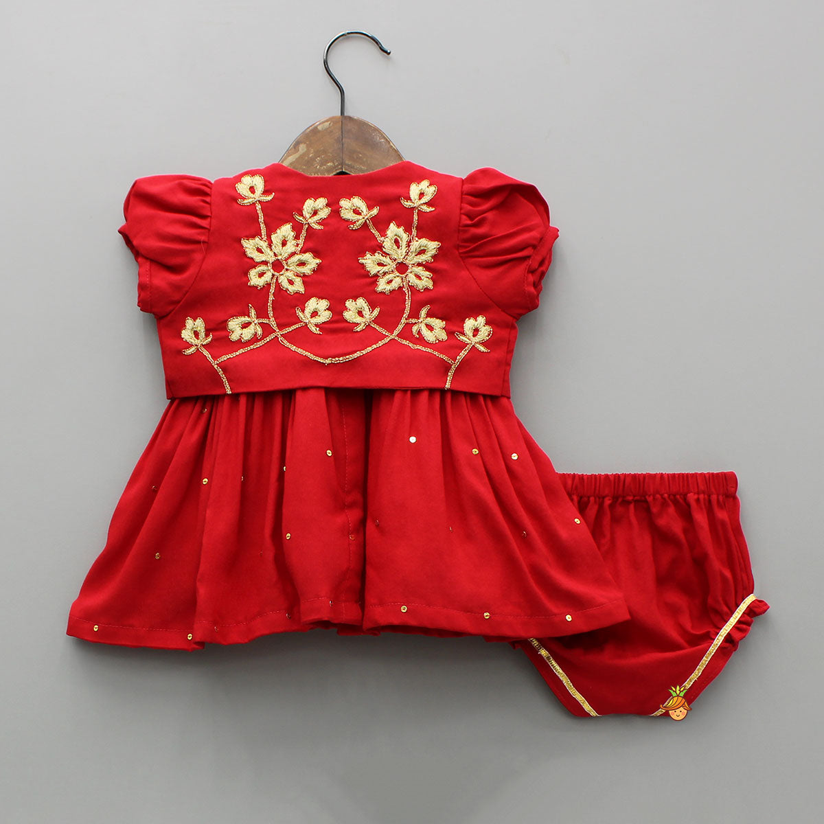 Red Jamna With Embroidered Jacket Set