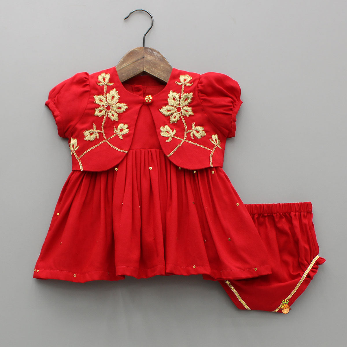 Red Jamna With Embroidered Jacket Set