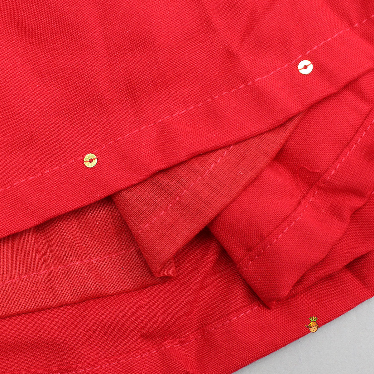 Red Jamna With Embroidered Jacket Set