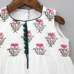 Pre Order: Lotus Print White Frilly Gown