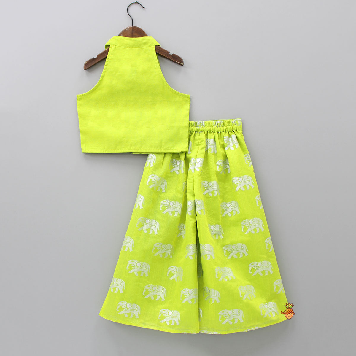 Sleeveless Green Top And Elephant Print Palazzo