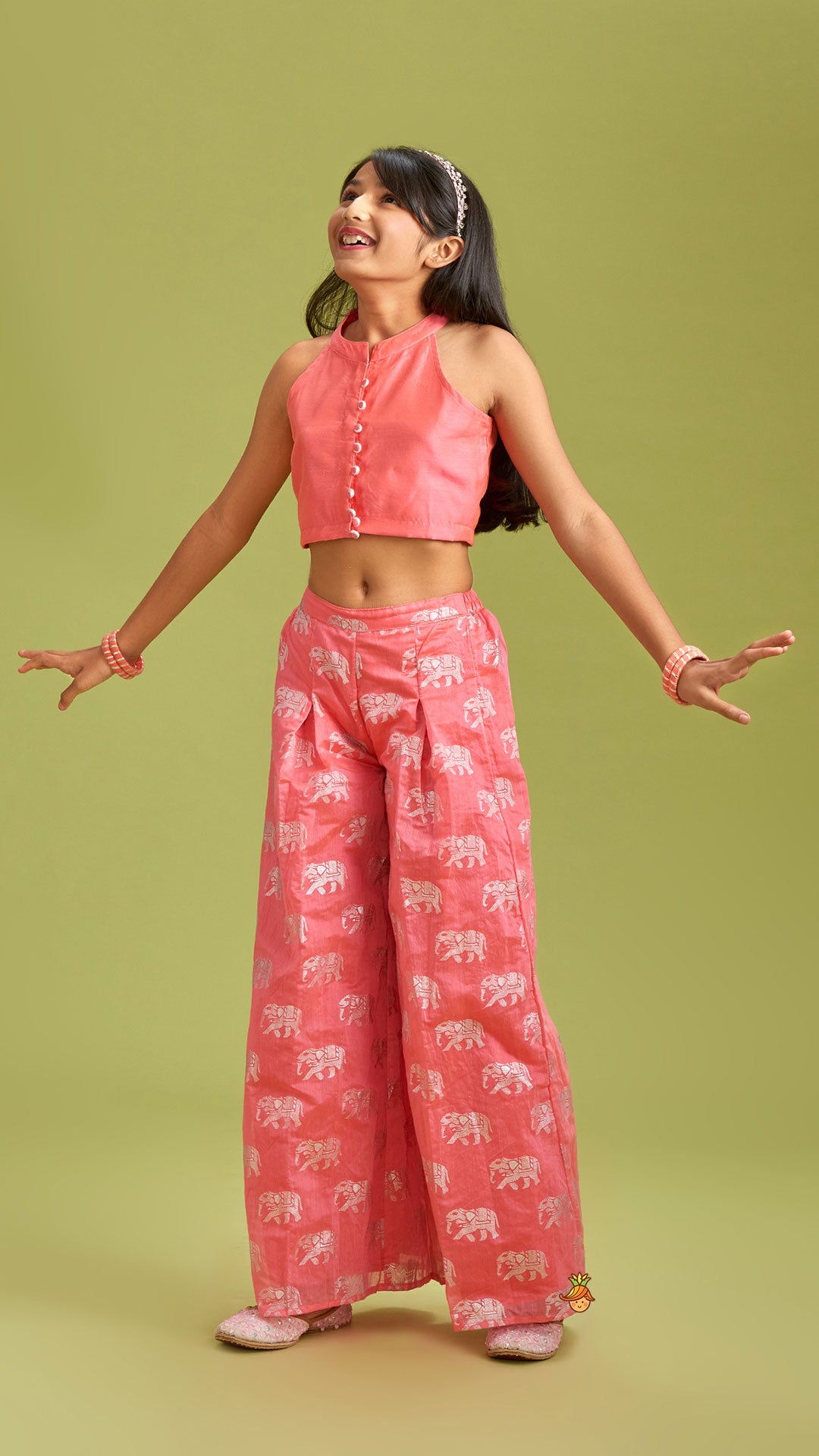 Sleeveless Pink Top and Elephant Print Palazzo