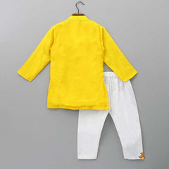 Pre Order: Embroidered Asymmetric Jacket Attached Kurta And Pyjama