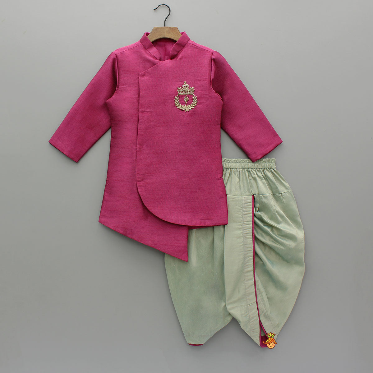 Magenta Asymmetric Kurta With Dhoti