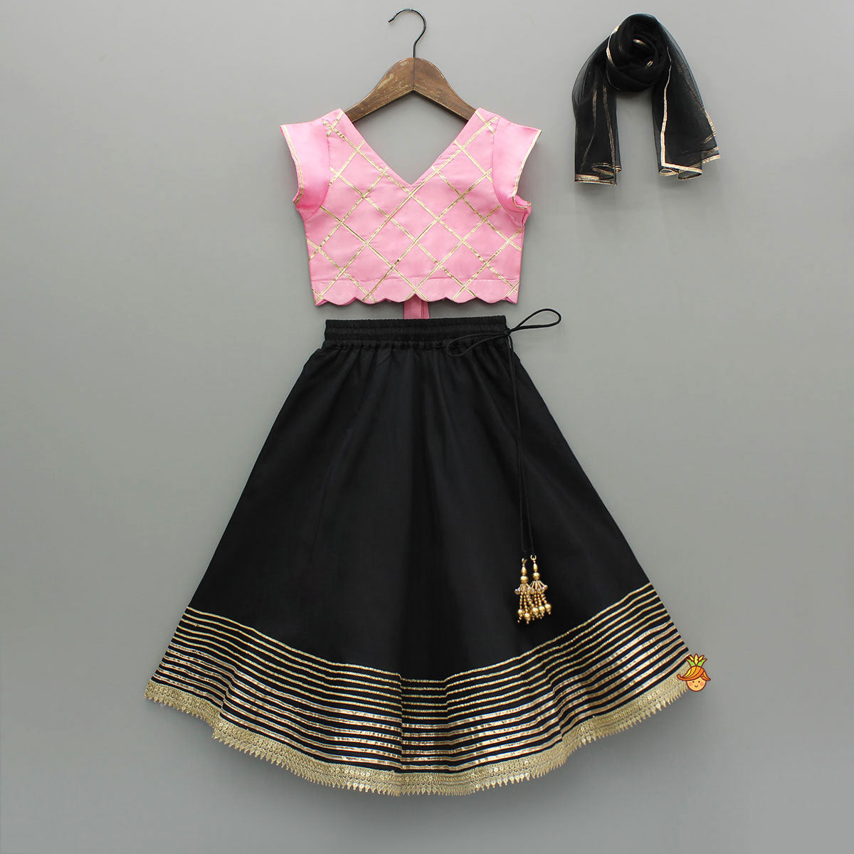Lace Work Top With Ghagra And Dupatta