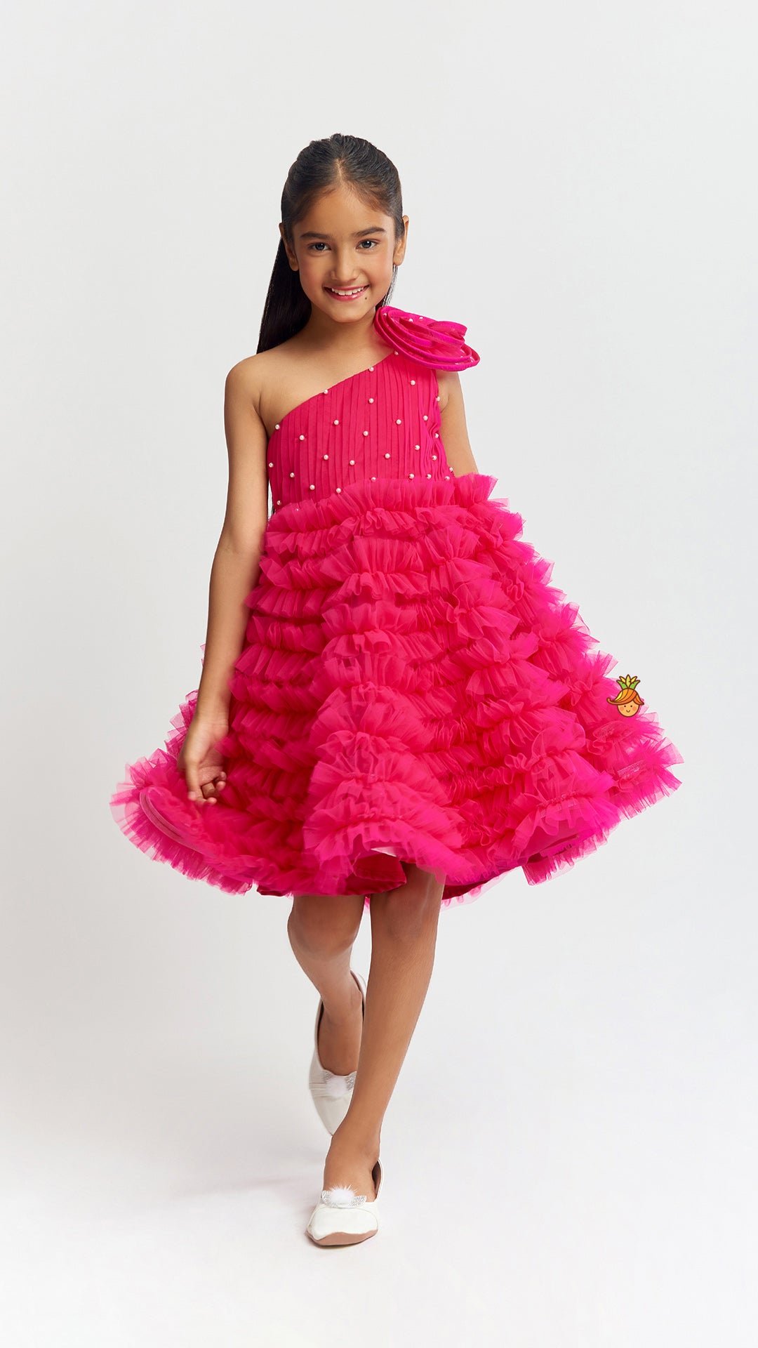 Swirl One Shoulder Frilled Dress