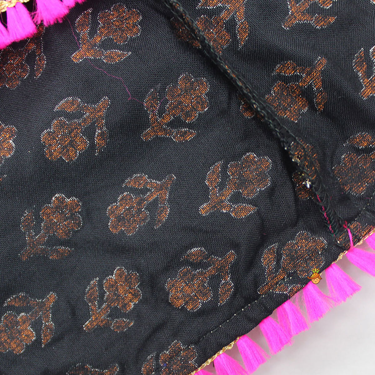 Black Stylish Printed Lace Work Top And Dhoti With Matching Sling Bag