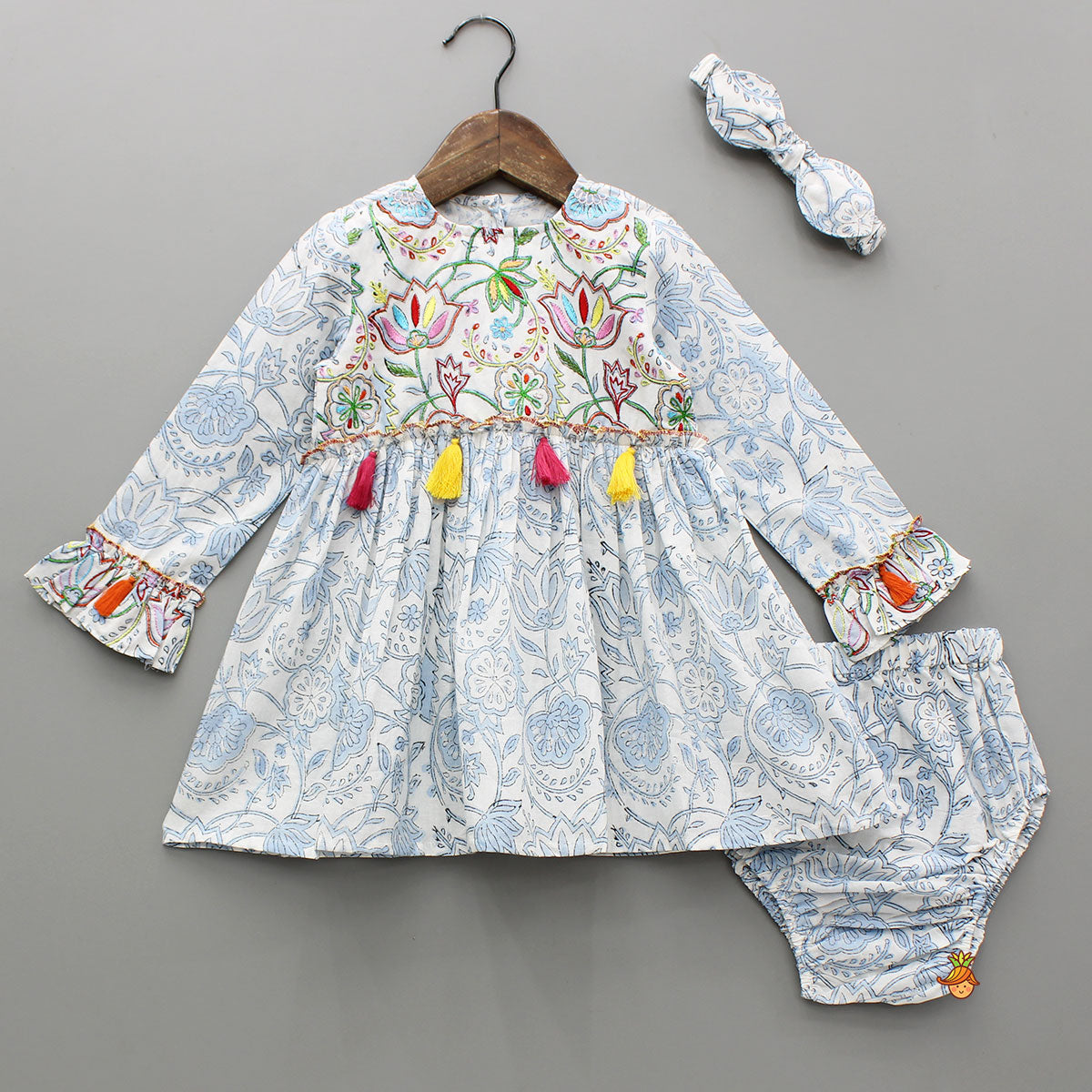 Floral Printed Dress With Bloomer And Headband