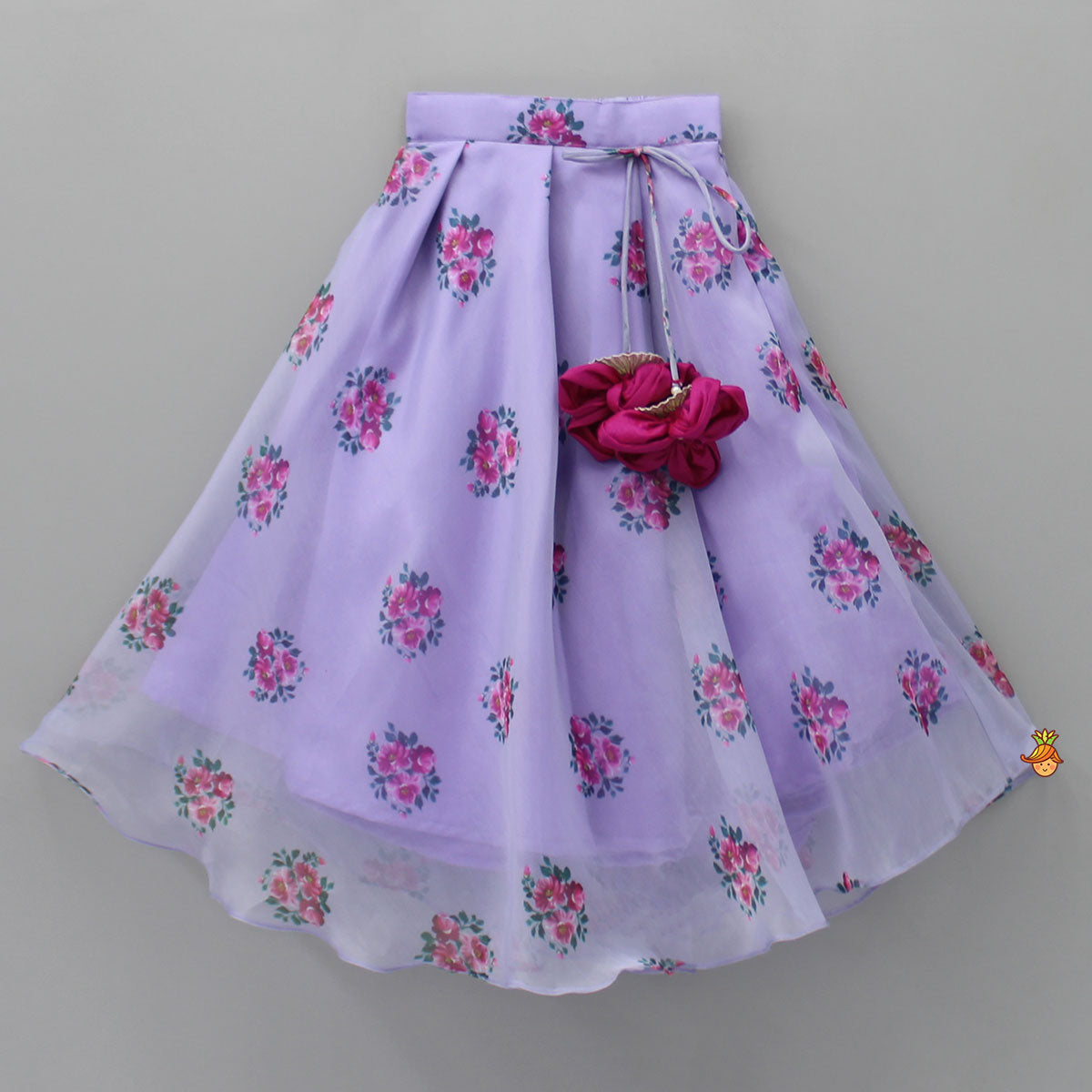 Stylish Beads Work Top With Floral Printed Lehenga And Sling Bag