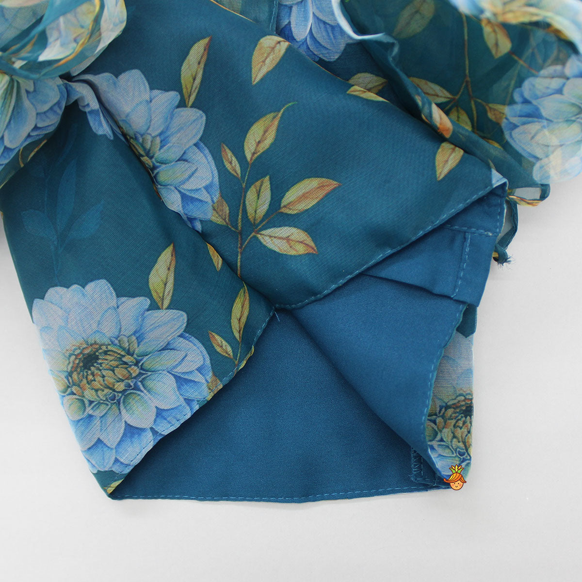 Teal Blue Floral Printed Top and High Low Lehenga