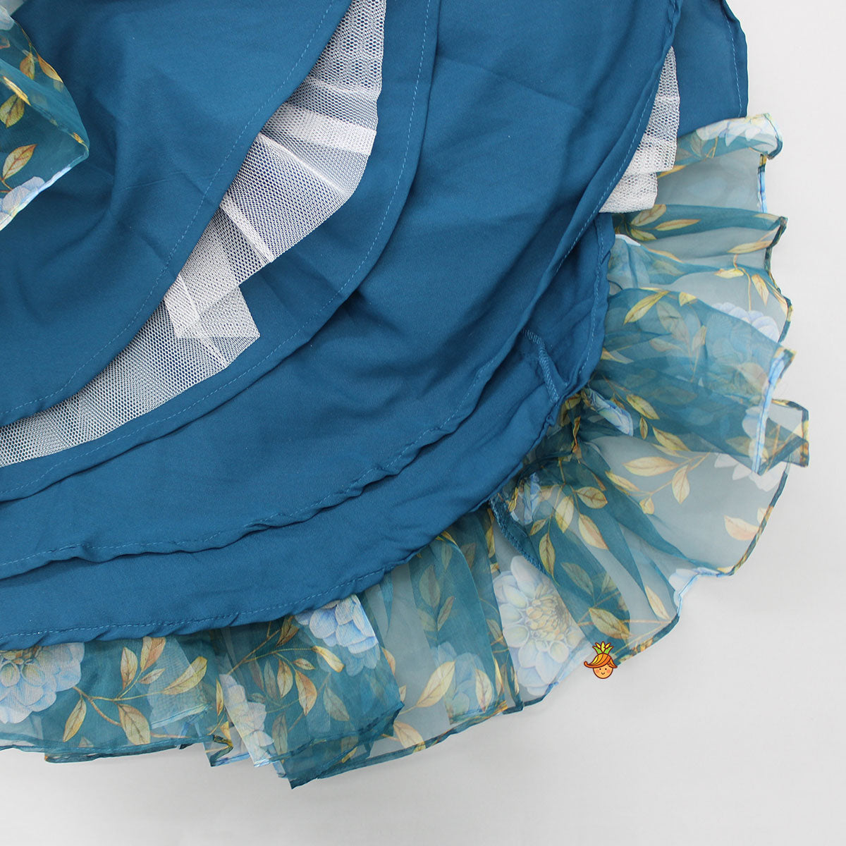 Teal Blue Floral Printed Top and High Low Lehenga