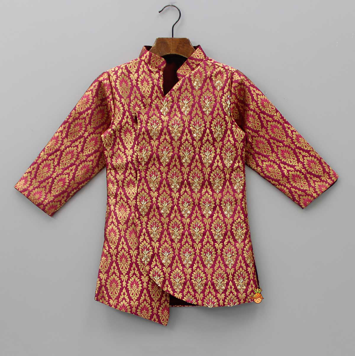 Magenta Brocade Printed Kurta And Dhoti