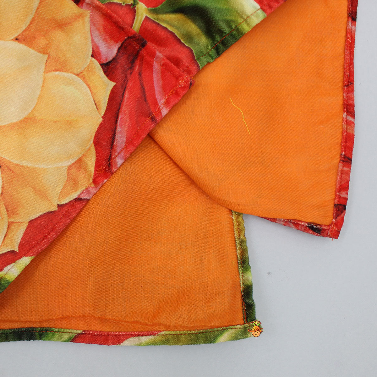 Velvet Floral Printed Orange Kurta With Green Velvet Jacket And Pyjama