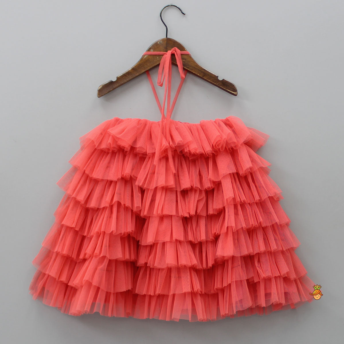 Peachish Pink Backless Net Ruffle Dress