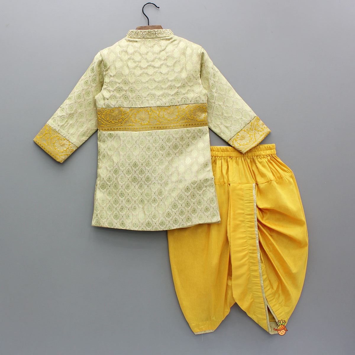 Brocade Embroidered Sherwani Style Kurta And Dhoti With Shawl