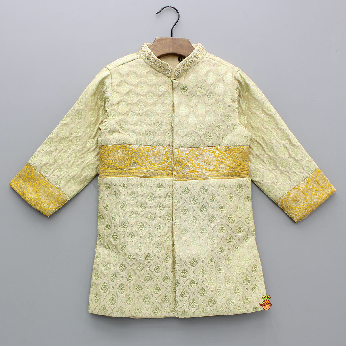 Brocade Embroidered Sherwani Style Kurta And Dhoti With Shawl