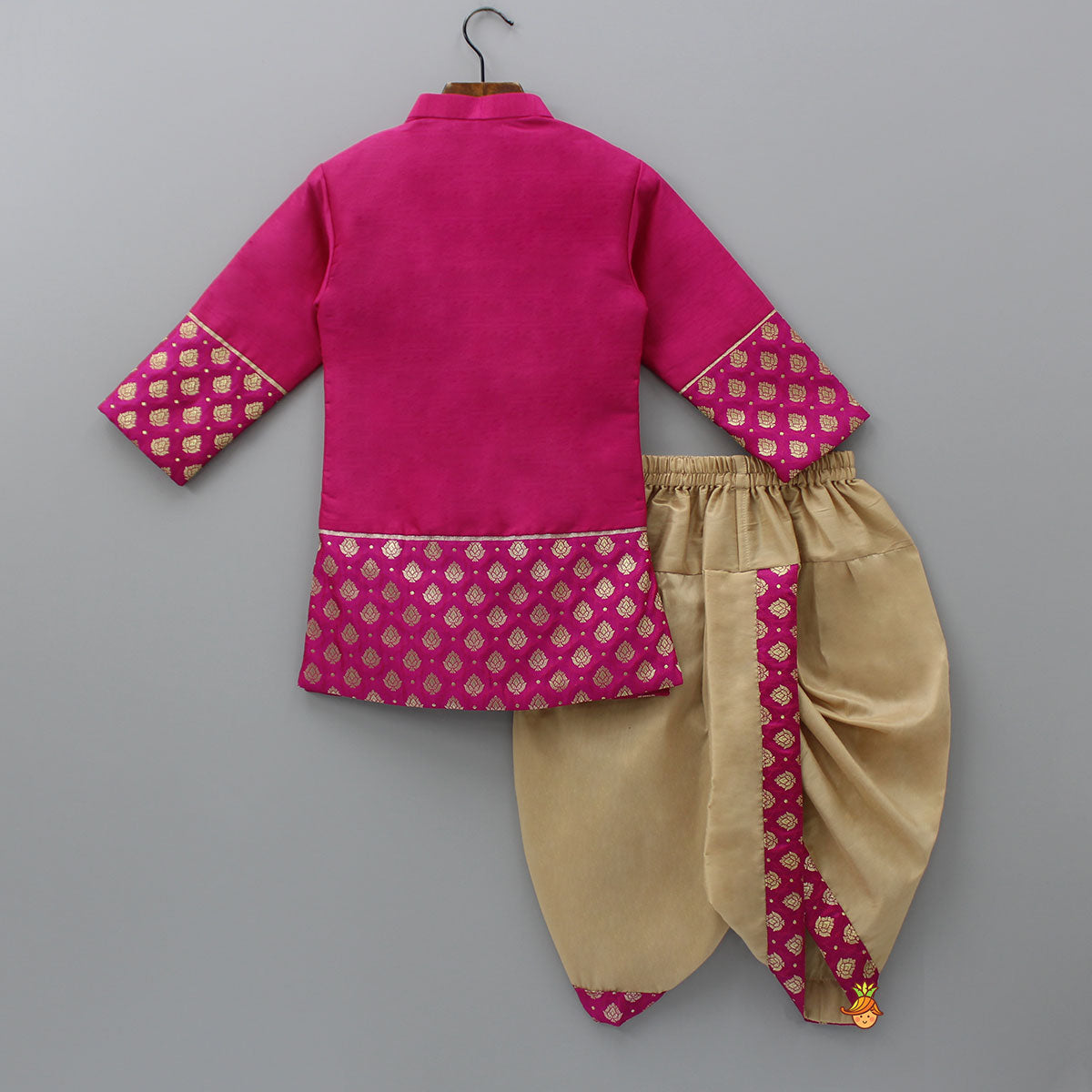 Magenta Pink Sherwani Style Kurta With Dhoti And Brocade Shawl