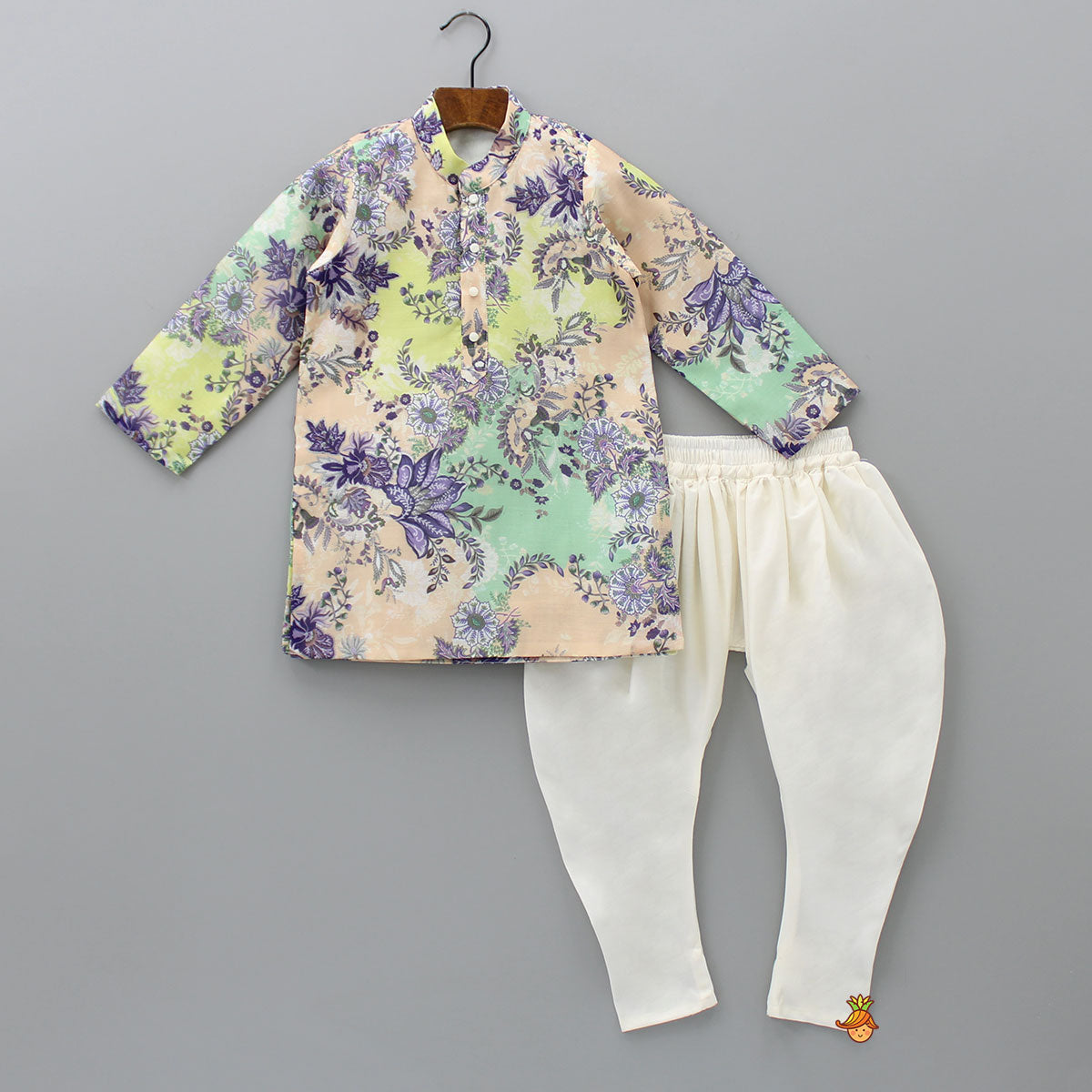 Floral Printed Peach Kurta And Churidar