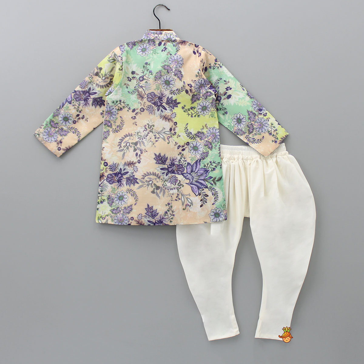 Floral Printed Peach Kurta And Churidar