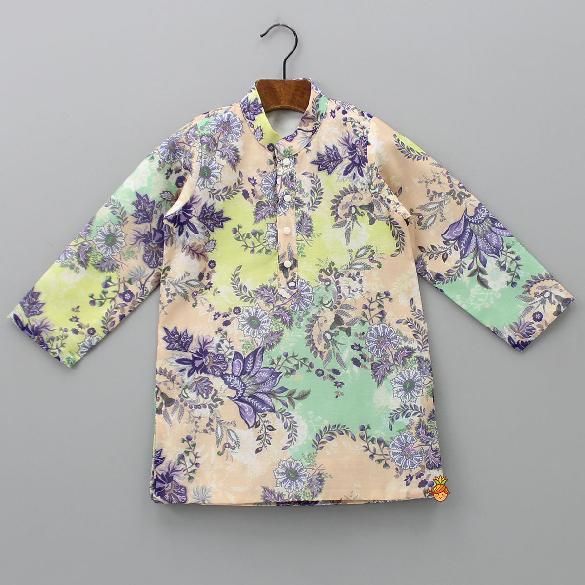 Floral Printed Peach Kurta And Churidar