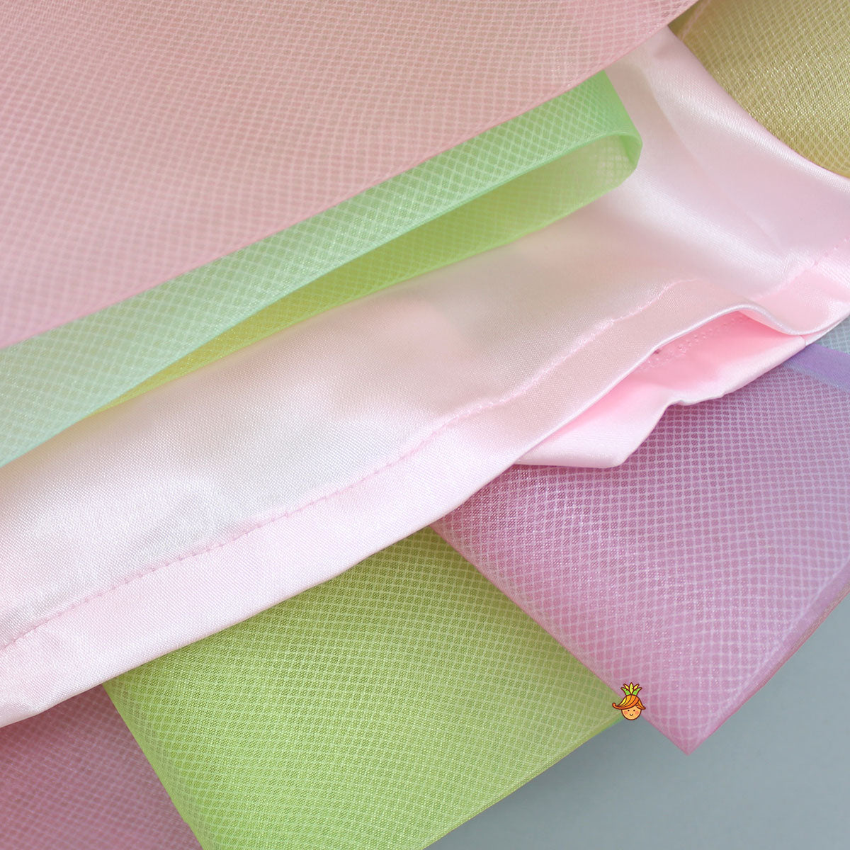 Multicolour Shaded Rainbow Theme Ruffled Shimmery Dress With Hair Band