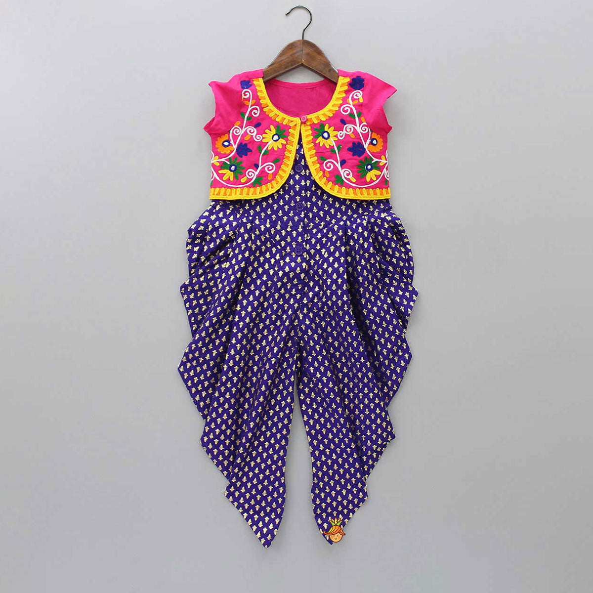 Foil Printed Dhoti Style Jumpsuit With Embroidered Jacket