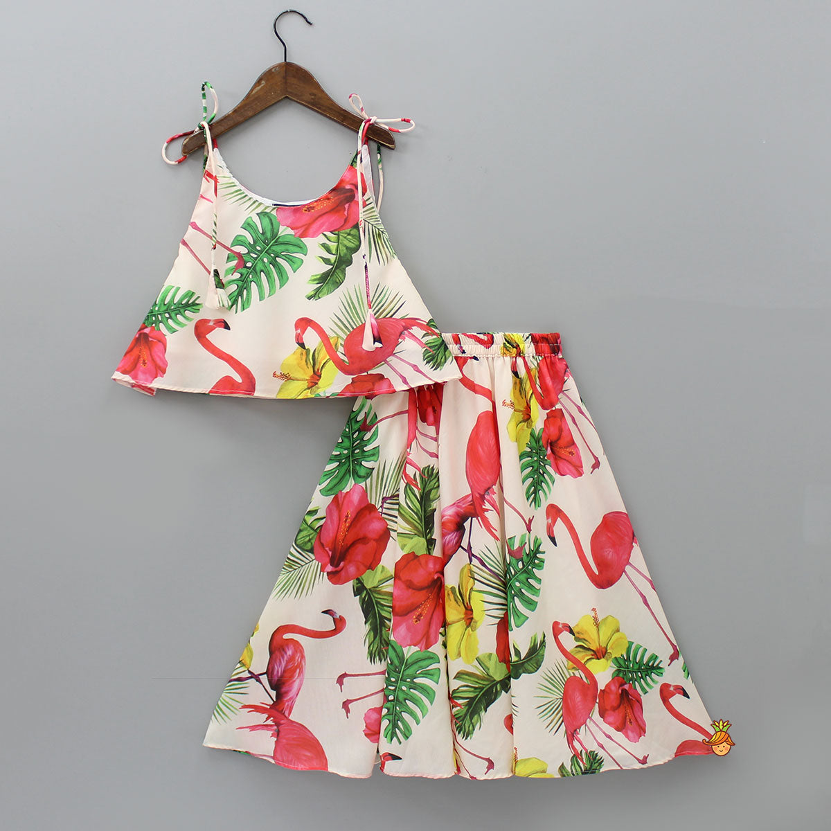 Tropical Floral And Swan Printed Top And Lehenga