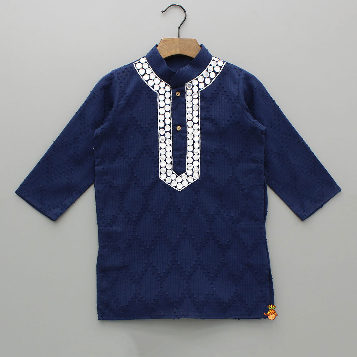 Faux Mirror Work Textured Kurta And Pyjama