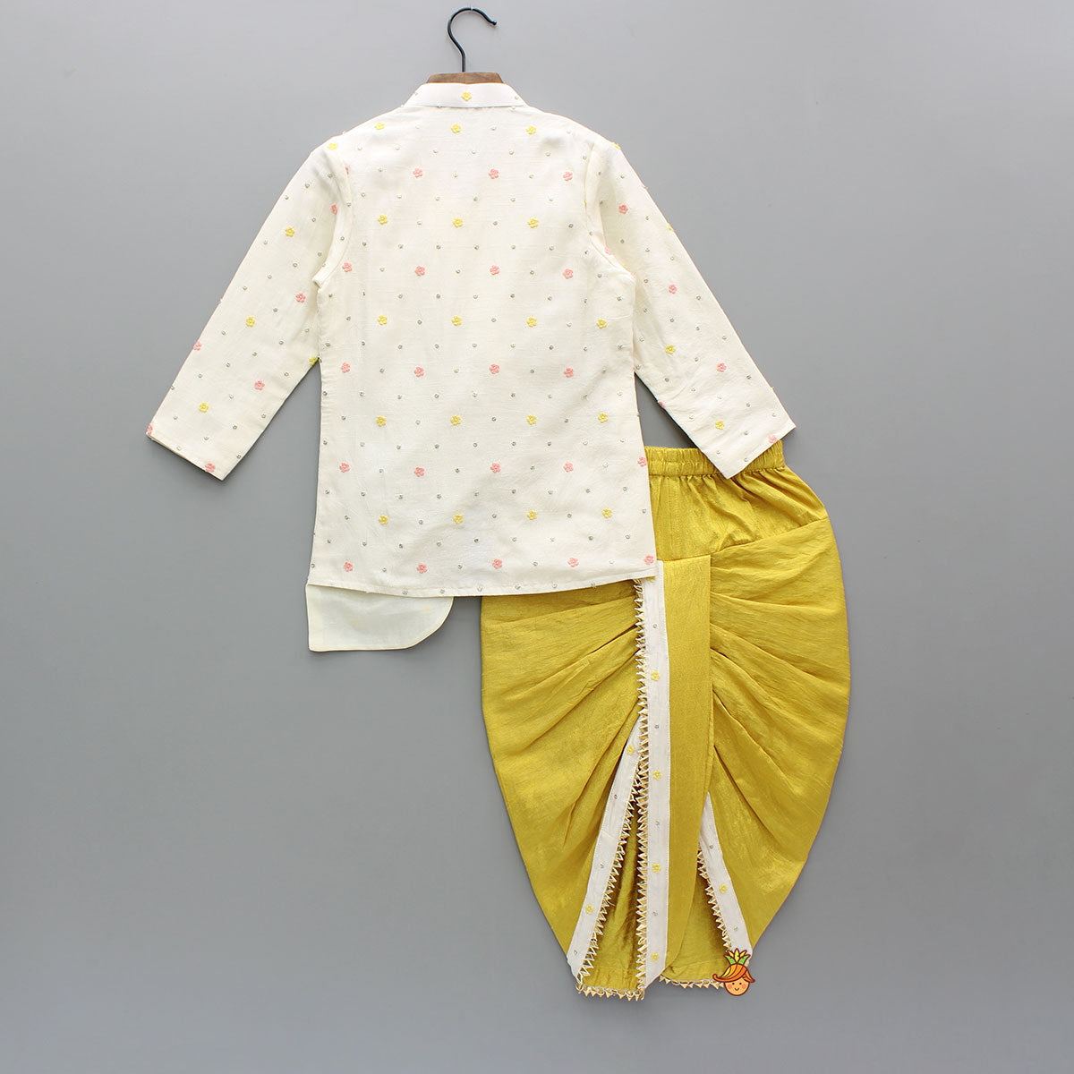 Flowers And Sequins Embellished Off White Kurta With Dhoti
