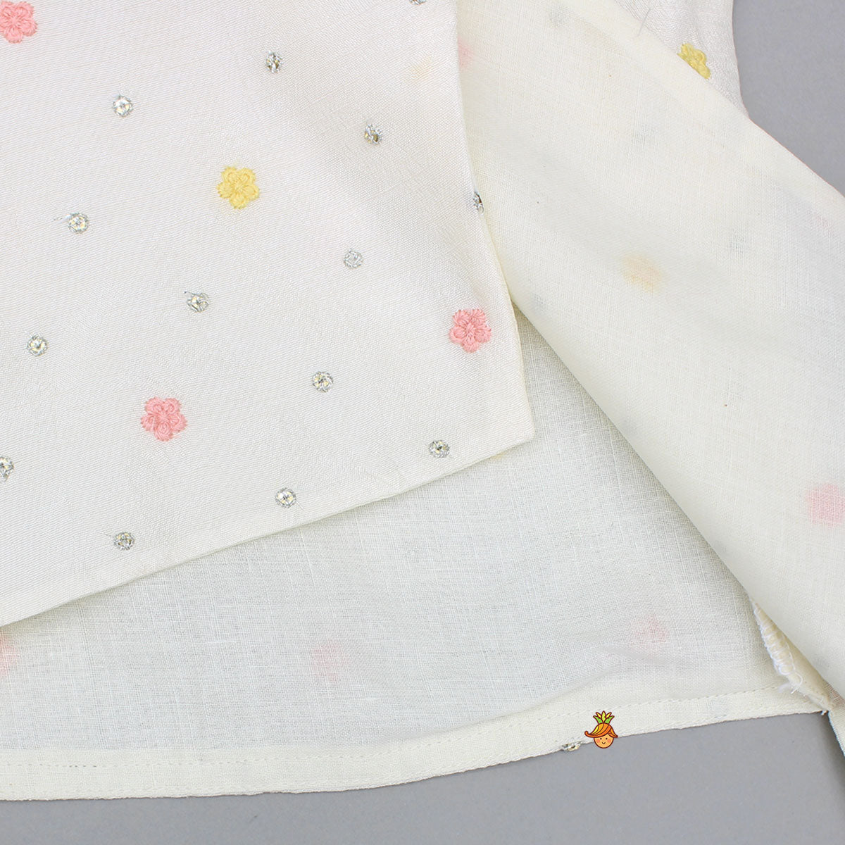 Flowers And Sequins Embellished Off White Kurta With Dhoti
