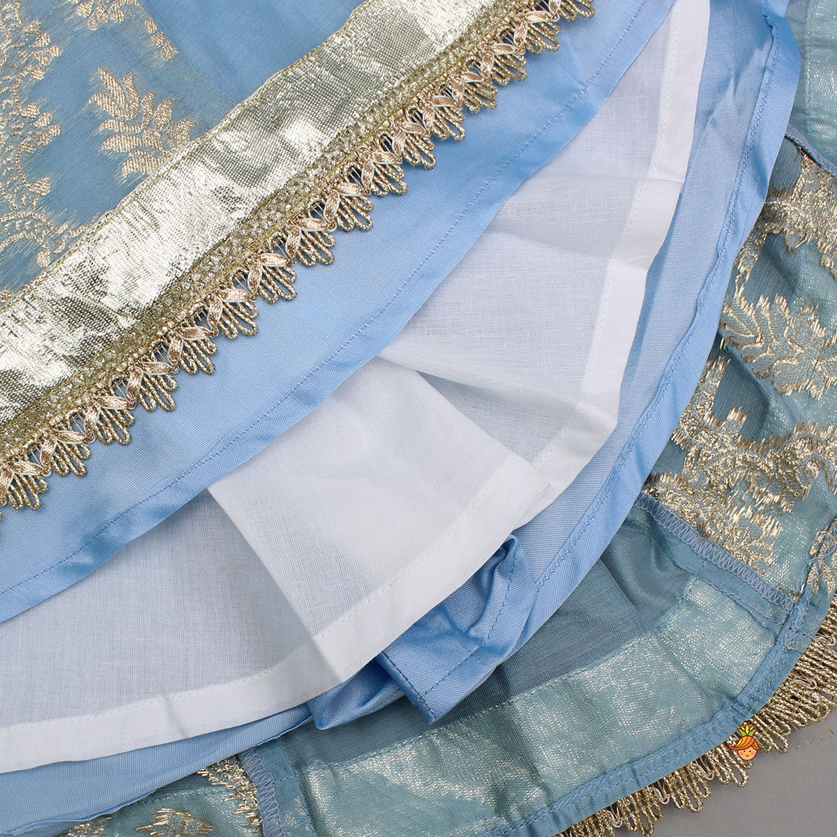 Zari Brocade Embroidered Lace Work Dress With Attached Drape Dupatta