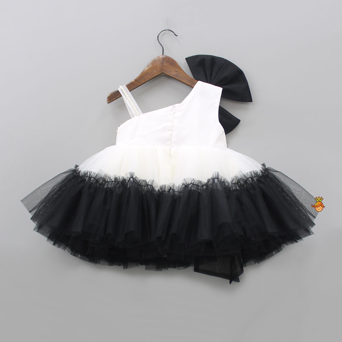 Classic Pearls Embellished Black And White Bowie Party Dress