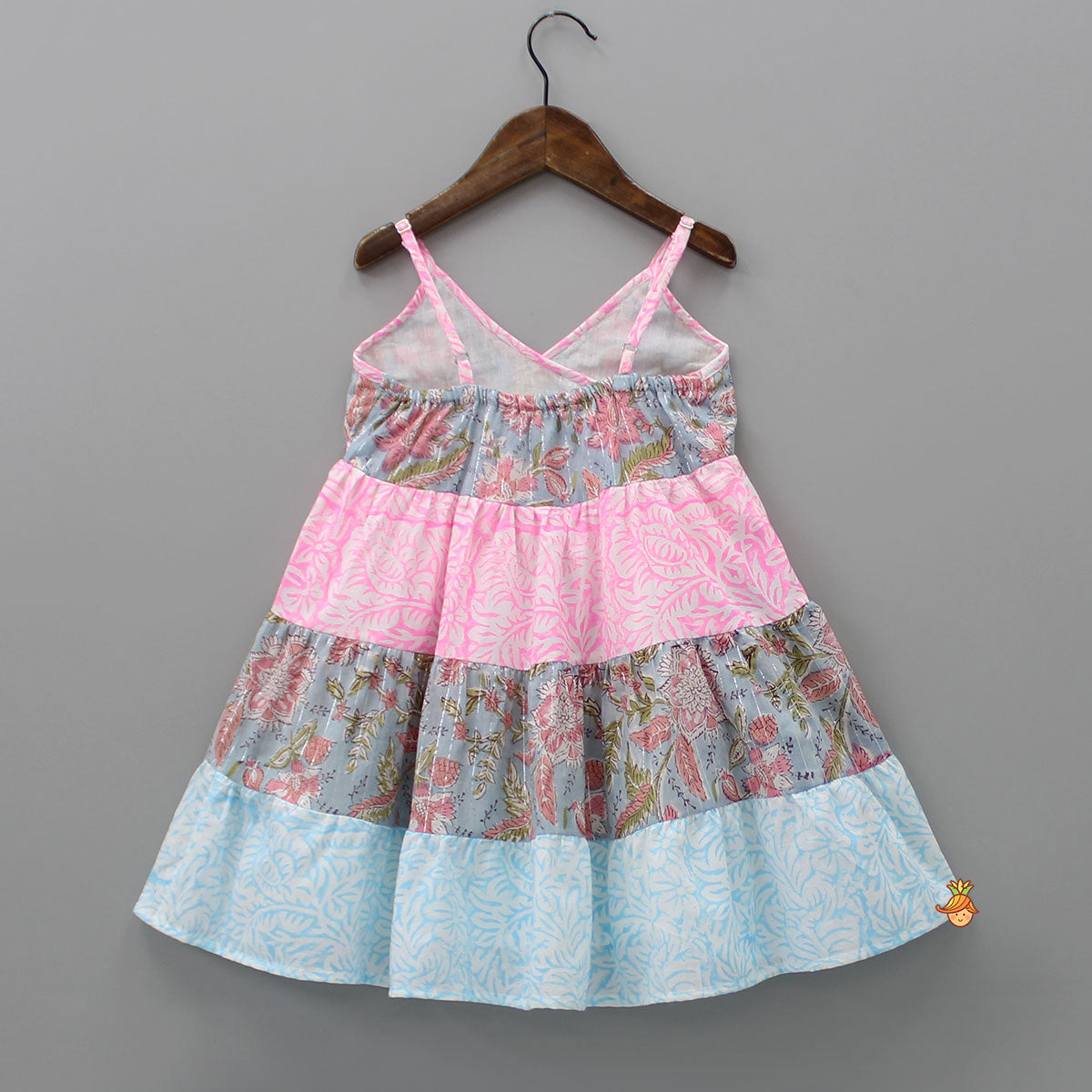 Block Floral Printed And Lurex Striped Tiered Dress