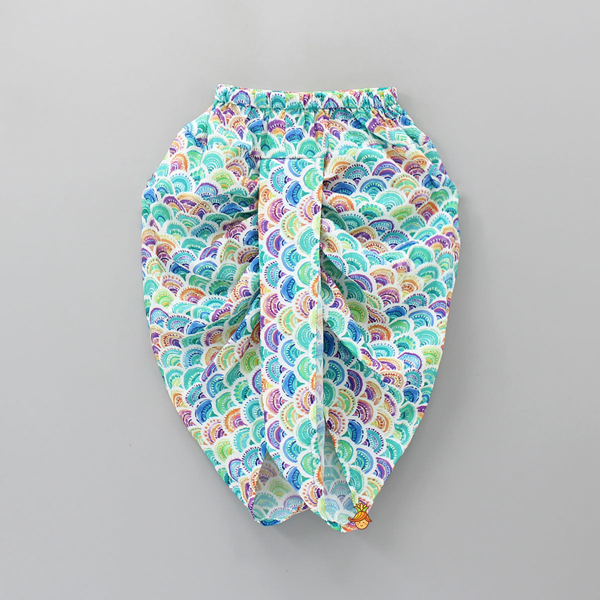 Zari Thread Embroidered Kurta With Colourful Dhoti And Mukut