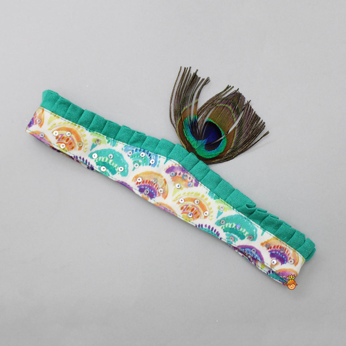 Zari Thread Embroidered Kurta With Colourful Dhoti And Mukut