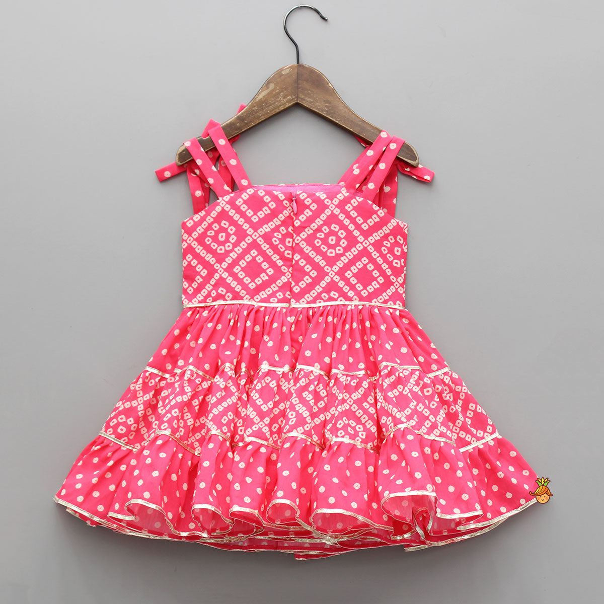 Bandhani Printed And Gota Lace Detailed Tiered Dress