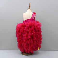 Pearls And Pin Tuck Detailed Ruffle Frilly One Shoulder Dress
