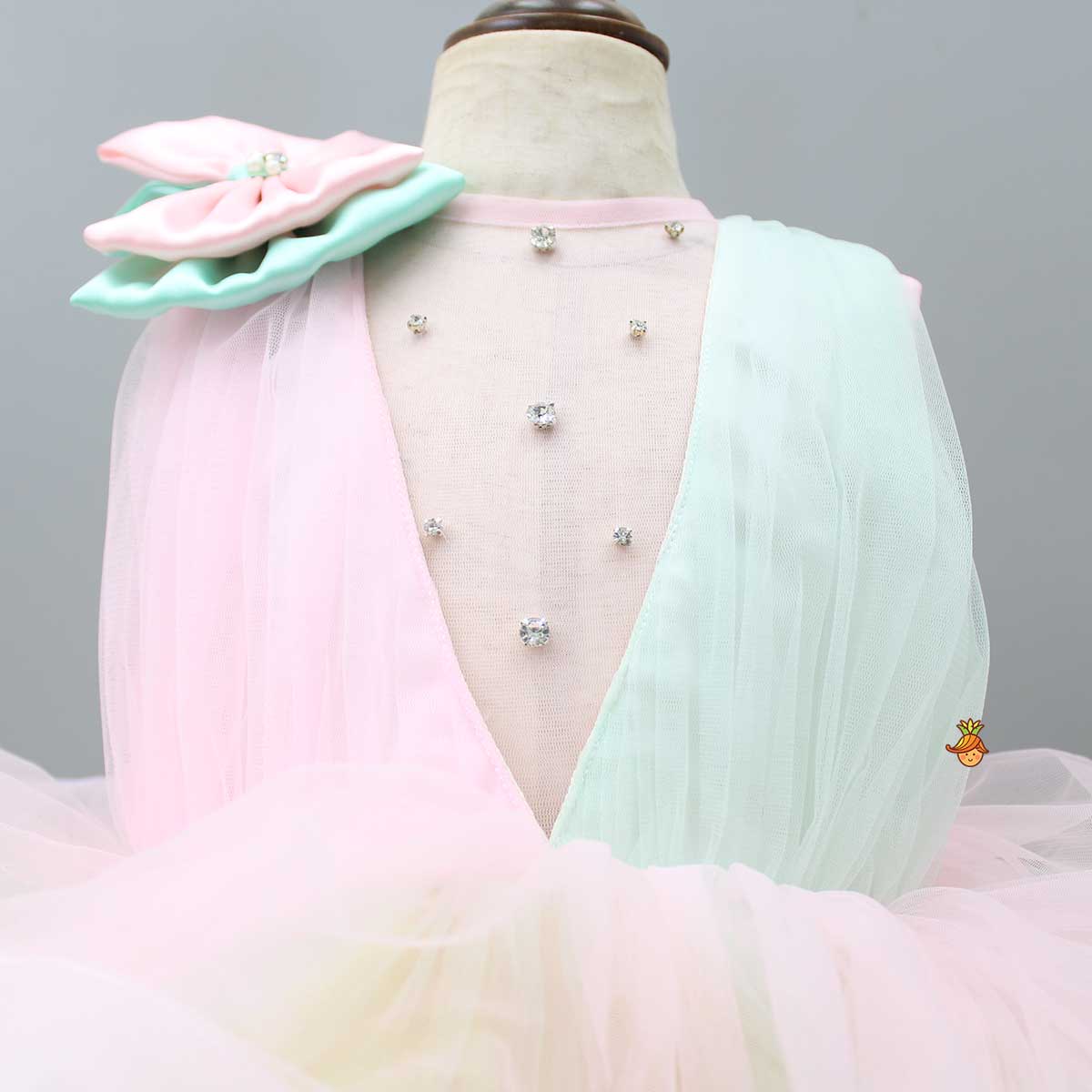 Rainbow Shaded Stone Embellished Dress With Detachable Trail