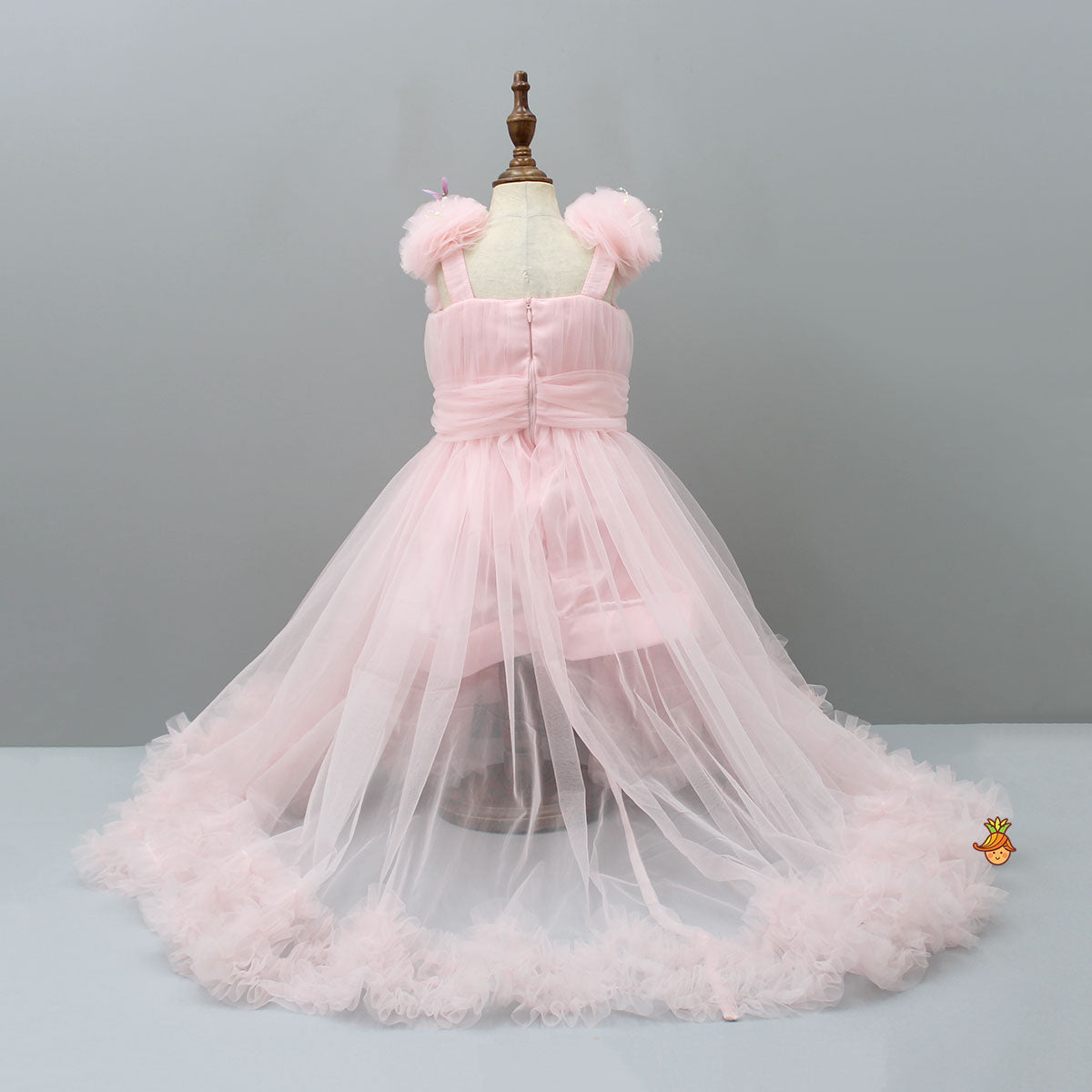 Pearls And Butterfly Embellished Ruffled Frilly High Low Dress