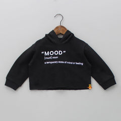 Mood Typographic Black Hoodie With Pocket Detail Flared Pant