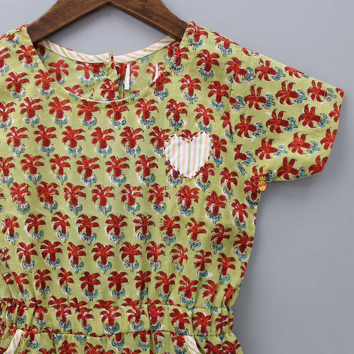 Hand Block Printed And Heart Patch Detailed Jumpsuit
