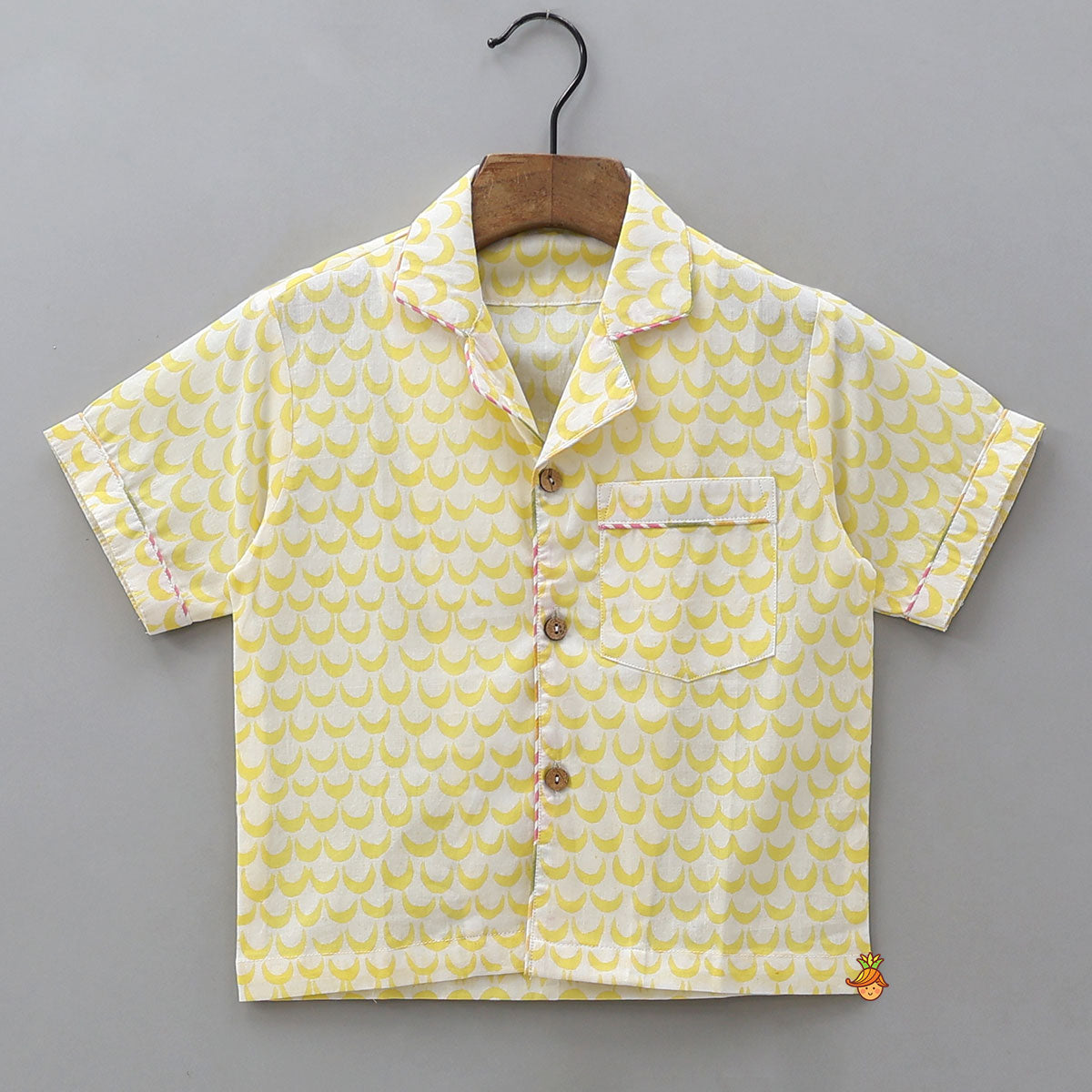Moon Printed Yellow Shirt And Pyjama