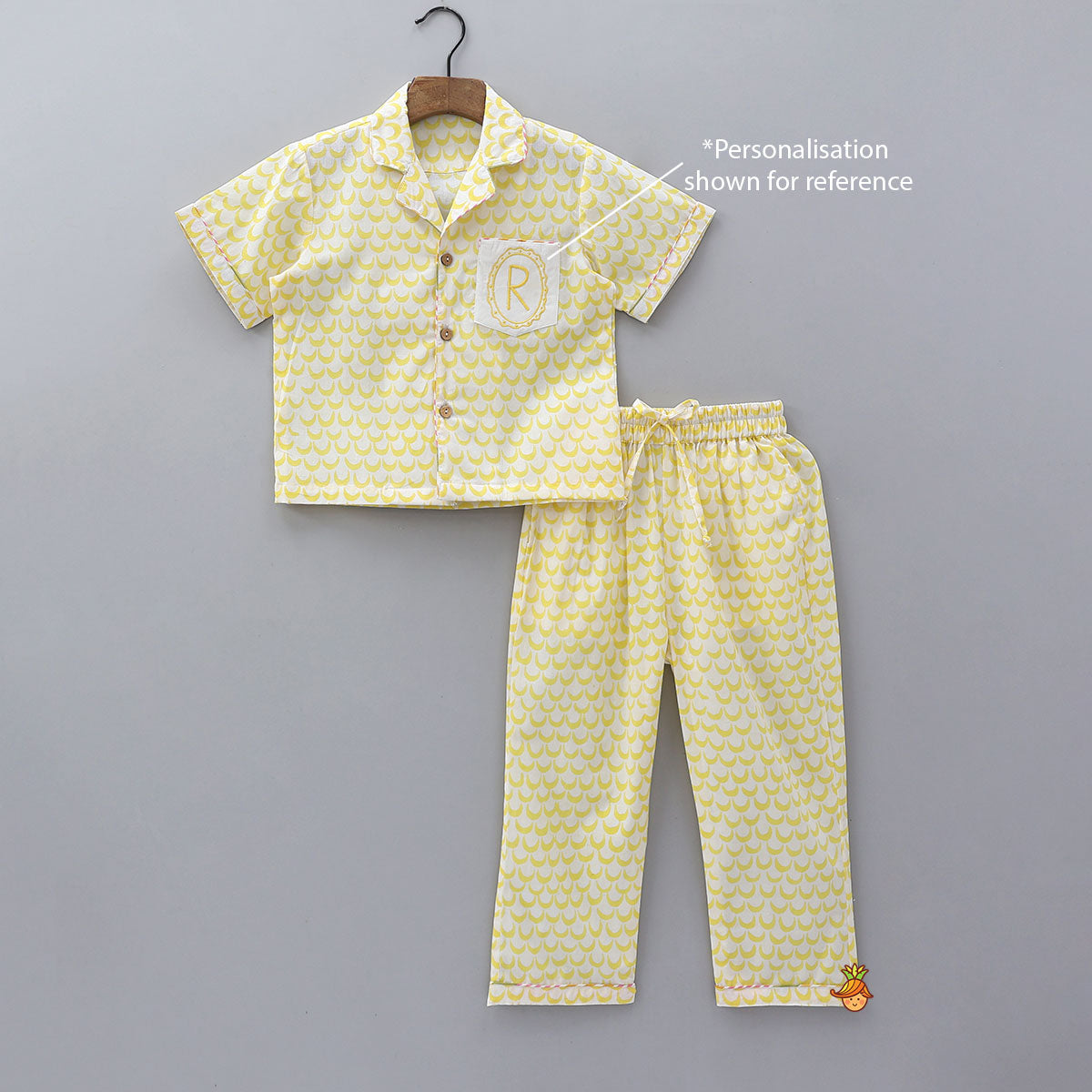 Moon Printed Yellow Shirt And Pyjama