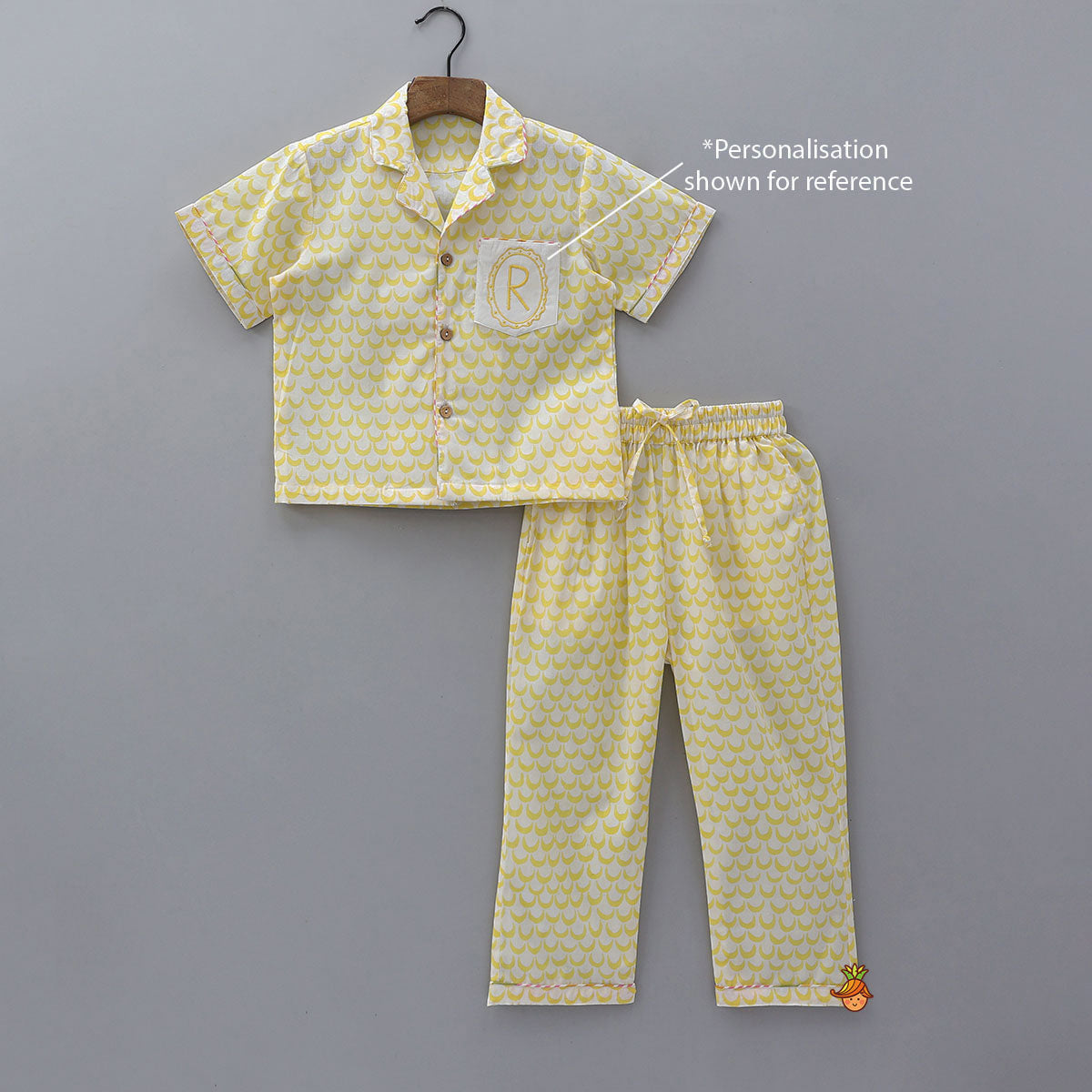 Moon Printed Yellow Shirt And Pyjama