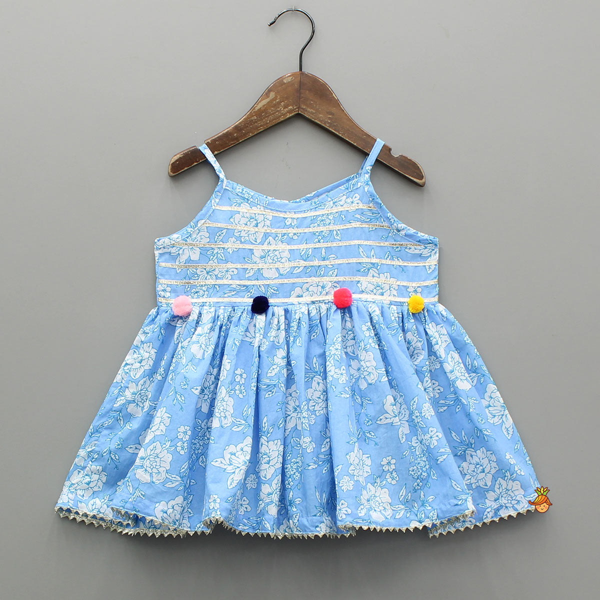 Gota Lace Detailed Floral Printed Powder Blue Top And Sharara