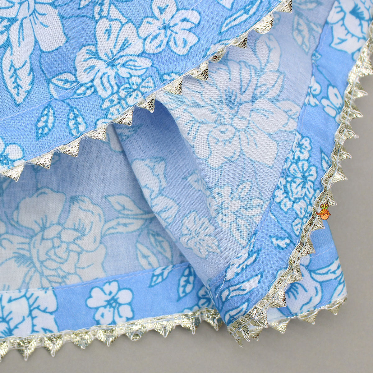 Gota Lace Detailed Floral Printed Powder Blue Top And Sharara