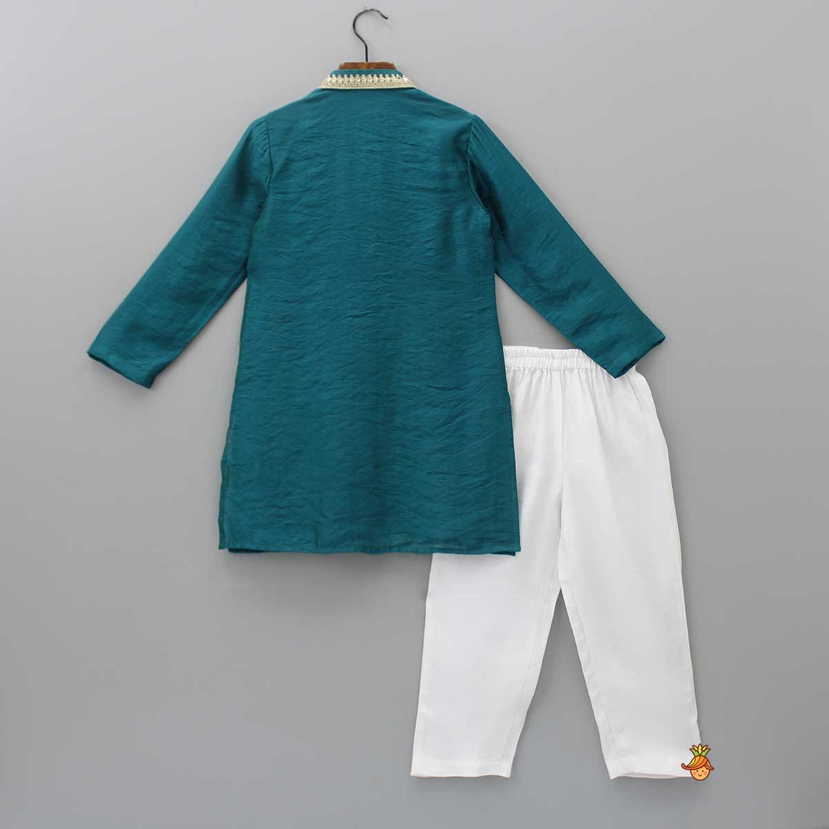 Sequins Embellished Lace Work Teal Blue Ethnic Kurta And Pyjama